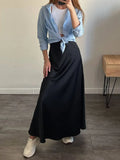 Bonnyshow  - Black Satin High Waist Maxi Skirt Women Fashion Slim Patchwork Elegant Party Long Skirt Female High Street Y2k Long Skirt