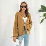 Bonnyshow  Women Autumn Winter Cardigans Sweater Lady Long Lantern Sleeve Knitted Solid Color Loose Cardigans