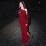 Bonnyshow Autumn Winter Maxi Dress for Women Elegant Off The Shoulder Slim Evening Party Dresses Red Bandage Christmas Outfits 2024