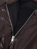 Bonnyshow Short Leather Women's Jacket Minimalism Solid Color Vintage Jackets Autumn Casual Retro Women Coat Classic Coats Outerwear