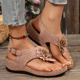 Bonnyshow  New Summer Wedge Sandals Flower Wedge Herricki Beach Sandals Solid Color