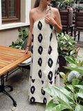 Bonnyshow  Women's Summer Sleeveless Maxi Dress Fashionable Printed Bohemian Style One Shoulder Spaghetti Strap Beach Dress