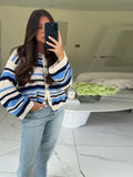 Bonnyshow  Fashion Women's Colour Matching Cardigan Button O-Neck Long Sleeve Lady Top 2025 Summer Autumn Casual Female Street Outwear