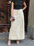 Bonnyshow  Loose High Waist A-line Denim Skirts Women Office Elegant Pockets Cargo Skirt Female 2025 Early Spring Fashion Lady Streetwears