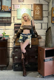 Bonnyshow  Sexy Low-Waist Rough Denim Shorts Sense Of Design New Summer Hole A Wide-Leg Pants Ripped Jeans For Women