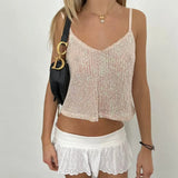 Bonnyshow  Women Sequin Cami Tops Sparkly V Neck Spaghetti Strap Backless Shirts Trendy Summer Clothes for Party Clubwear