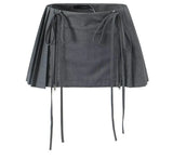 Bonnyshow Y2K Zipper Lace-up Mini Skirts Shorts Sashes Pleated Brown Grey White Blogger Streetwear Sexy Outfit Bottom