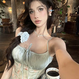 Bonnyshow  Top Short Skirt Pure Desire Two-Piece Square Collar Camisole Set Sweet Hot Girl Pure Sexy Suit Women'S Spring/Summer Slim Fit