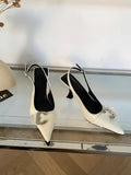 Bonnyshow  Female Slingbacks New Pumps Slides Women Heels Shoes 2025 Pointed Toe Footwear Fashion Metal Buckle Ladies High Heels Shoes