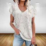 Bonnyshow  Women's Fashion Floral Graphics T Shirt Aesthetic Plants V Neck Summer Basic Tops 3d Print Oversized Pullover Female Clothing