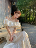 Bonnyshow  Summer Vacation Style Wave Point Set, One Shoulder Lotus Leaf Edge Shirt, Waist Cinched, Fluffy Skirt For Women