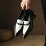 Bonnyshow  New Summer Style Fashionable Comfortable Wear-resistant Belt Buckle Thick Heel Medium Pointed Matching Women's Single Shoes