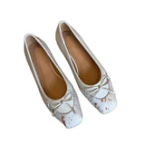 Bonnyshow  French Leopard Print Shallow Mouth Mary Jane Shoes 2025 New Sweet Square Toe Bow 1 Slip-on Flats