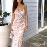 Bonnyshow  Sexy Maxi Dress For Women New Summer Fashion Print Sleeveless Strap Backless Lace Dress Bodycon Casual Elegant Club Party Dress