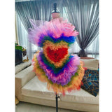 Bonnyshow Cute Rainbow Colorful Asymmetrical Cocktail Dresses Ruffles Trimmed Tulle Women Mini Dresses To Birthday Party