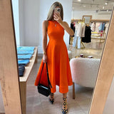Bonnyshow  Casual Solid Cotton Women's Dress Summer O-neck Sleeveless Ankle Length Dresses Elegant Classic High Waist Female Robe 2025