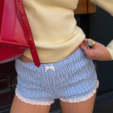 Bonnyshow  New Summer Vacation Style Lace Shorts for Girls in 2025 Straight Leg Slimming Casual Pants for Women