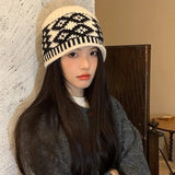 Bonnyshow Winter Women Knitted Hat Korean Warm Beanies Cap Vintage Harajuku Woolen Crochet Hats Lady Girl Pullover Caps