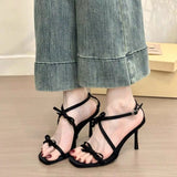 Bonnyshow  Designer Summer Women Open Toe Slippers Fashion Butterfly-knot High Heel Party Dress Slides Shoes