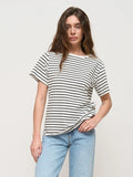 Bonnyshow Summer Short Sleeve Striped T-Shirts Women Knitted Basic Casual Tops Female Cozy Loose Cotton Tees