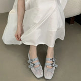 Bonnyshow  Summer Designer Mesh Women Ballet Shoes Fashion Butterfly-Knot Shoes SQUARE BUCKLE Beach Roman Sandals