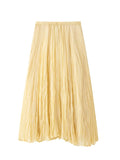 Bonnyshow  Solid Color Folds Long Skirt Women Summer New High Elastic Waist Chic Elegant A-line Faldas Streetwear Fashion Casual Midi Skirt