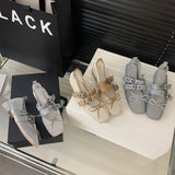 Bonnyshow  Summer Designer Mesh Women Ballet Shoes Fashion Butterfly-Knot Shoes SQUARE BUCKLE Beach Roman Sandals