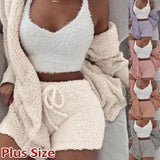 Bonnyshow Pajamas Set for Women Casual Sleepwear Tank Top and Shorts Plus Size Hoodie Leisure Homsuit Winter 3 Pieces Pijamas