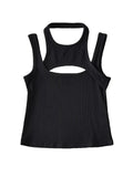 Bonnyshow Asymmetrical Crop Top y2k E-girl Hollow Out Knitted Corset Top Sleeveless O Neck Mini Vest Basic Casual Sporty  Summer