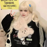Bonnyshow Japanese Cute Women's Winter Cross Hair Collar Scarf Imitation Fox Hair Puppy Neck Protection Coldproof Muffler JK Accessories