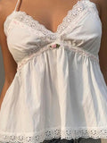 Bonnyshow  Fashion Sweet A-Line French Chic Women Camisole Tops Summer Cute Simple Causal Lace Up Blouses