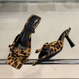 Bonnyshow  Designer Shallow Butterfly-kont Women Slippers Fashion Square Toe Thin Heels Wedding Banquet Slides Summer Shoes