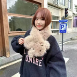 Bonnyshow Japanese Cute Women's Winter Cross Hair Collar Scarf Imitation Fox Hair Puppy Neck Protection Coldproof Muffler JK Accessories