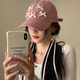 Bonnyshow Korean Bow Baseball Cap Women Y2K Pink Girls Snapback Hat Summer Adjustable Cotton Female Sun Protection Hats Gorras