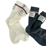 Bonnyshow Women Cashmere Pile Up Socks Korean Stripe Label Letter Non-slip Soft Knitted Long Socks Girl New Year Accessory Funny Gifts