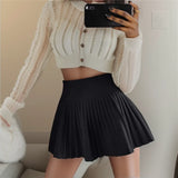 Bonnyshow Summer High Waist Womens Sexy Mini Skirts Side Zipper Vintage Pleated Skirt Korean Student White Tennis Skirts Short Black