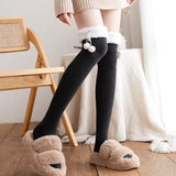 Bonnyshow Winter Women Stockings Warm Wool Cashmere Thigh High Sock Korean Lolita Sweet Girl Cute Pompom Over Knee Long Socks
