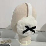 Bonnyshow Women Bow Knot EarMuffs Kawaii Heart Fluffy Ear Muffs Cold Protection Women Ear Cover Thickened Plush Japanese JK Girls Earplugs