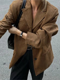 Bonnyshow Vintage Brown Women's Jacket Classic Casual Turndown Collar Jackets Autumn Winter Fashion Women Coat Retro Solid Color Outerwear