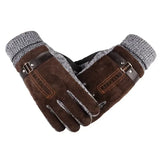 Bonnyshow Winter Men's Warm Gloves Genuine Suede Pig Leather Gloves Mittens Male Thick Bike Motorcycle Gloves Men Knitted Guantes