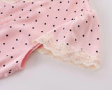 Bonnyshow  Pink Dot Print Elegant Long Dresses Women Lace Trim V Neck Short Sleeve A-line Summer Dress Party Maxi Robe