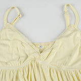 Bonnyshow  Fashion Solid Lace Spliced Women Camisole Tops Summer V-Neck Ruched Causal Sweet Blouses