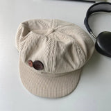 Bonnyshow Retro Button Berets for Women Spring Autumn Corduroy Baseball Cap Korean Solid Color Warm Girls Octagonal Hats