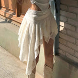Bonnyshow  Patchwork High Waist See-Through Casual Streetwear Irregular Female Y2k Skirt 2025 White Lace Summer Sexy Skirt For Women