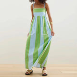 Bonnyshow  Women Summer Boho Striped Long Dress Sleeveless Flowy A Line Maxi Sundress Ladies Vacation Going Out Beach Dress