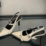 Bonnyshow  Sexy Buckle Strap Sandals Woman Pointed Toe Thin High Heels Slingbacks Fashion Party Prom Dress Ladies Shoes Zapatillas De Mujer