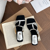 Bonnyshow  Summer Women Fashion Open Toe Slippers Casual Thick Heel Beach Vacation Slides Party Dress Shoes