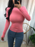 Bonnyshow Thin Summer Top Sexy T Shirt Women Elasticity T-Shirt Korean Style Woman Clothes Slim Tshirt Female Casual Long Sleeve Tops