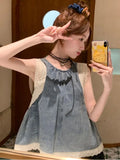 Bonnyshow Tanks Women Tops Summer Patchwork Design Sweet All-match Holiday Fashion Korean Style Aesthetic Vintage Sleeveless Chic Students