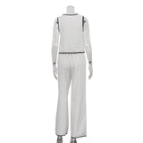 Bonnyshow  Contrast Vest Suit Womrn's Cross O Neck Sleeveless Top Loose Trousers Female 2025 Fashion Casual Pants Two Pieces Set